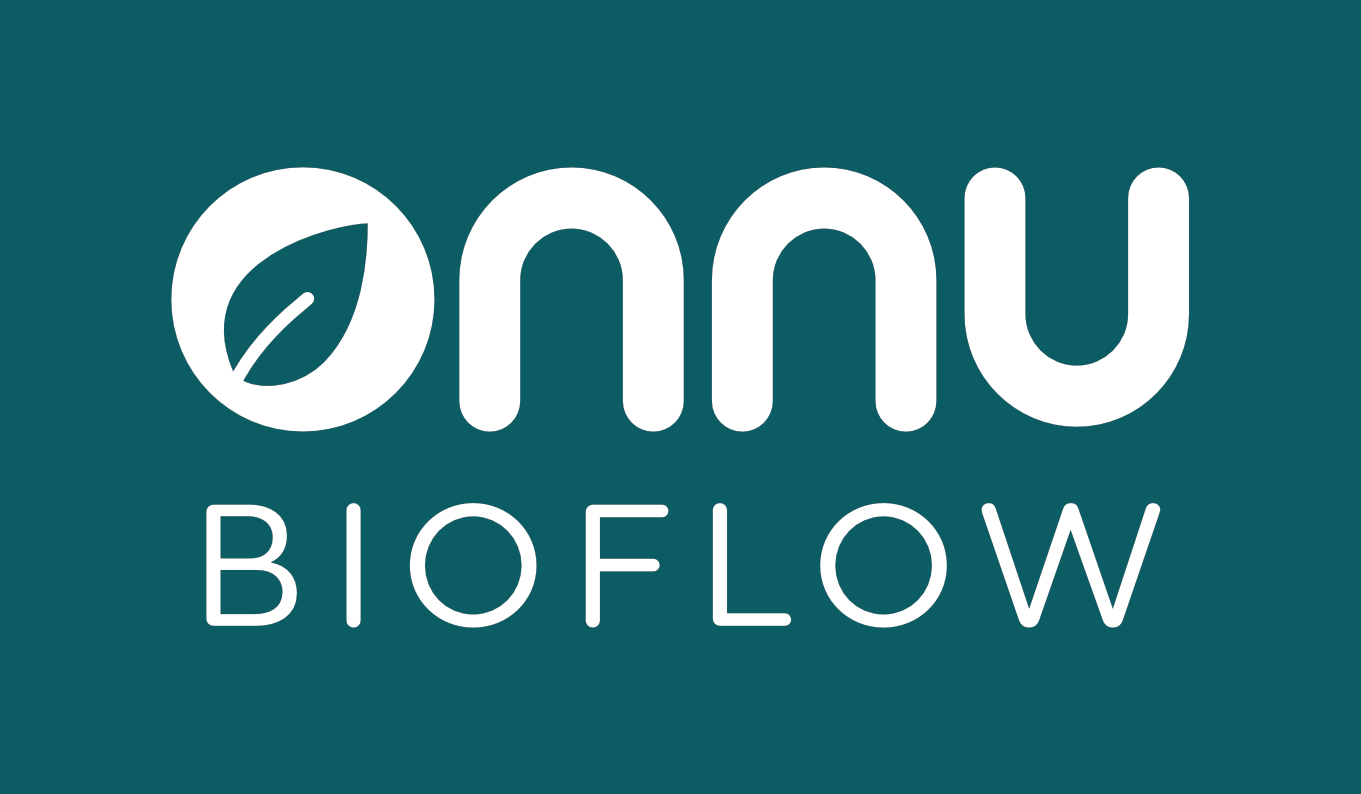 The Onnu Bioflow logo on a bluey-grey background