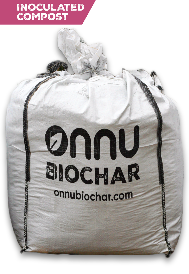 A bulk bag of inoculated biochar compost