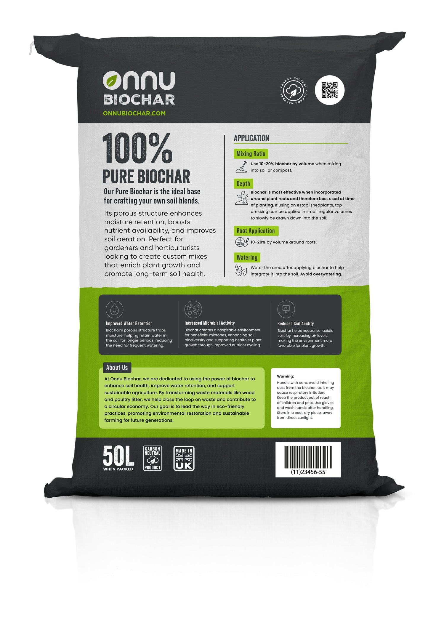 A view of the back of our pure biochar  50L bags.