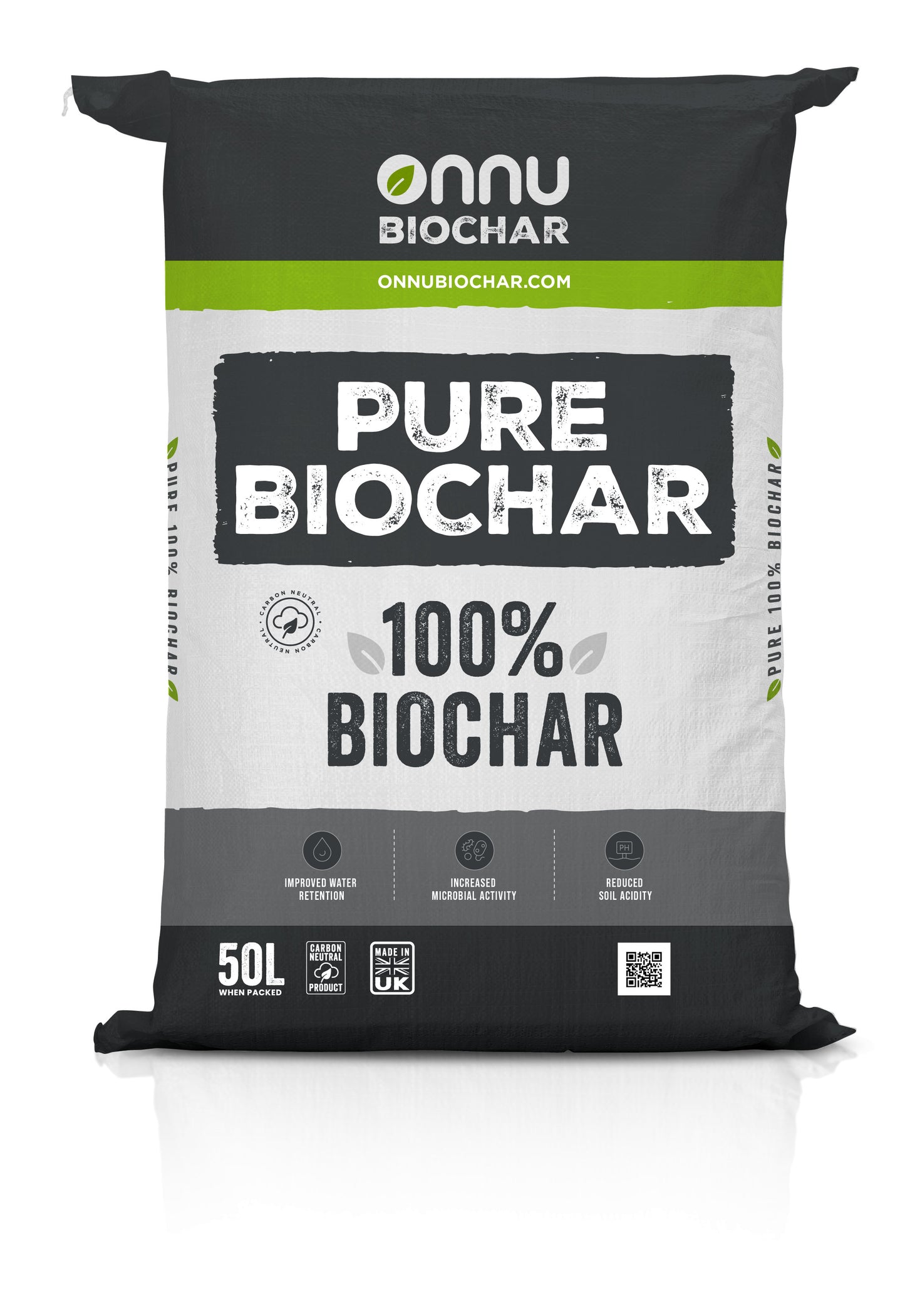 A view of the front of our pure biochar  50L bags.