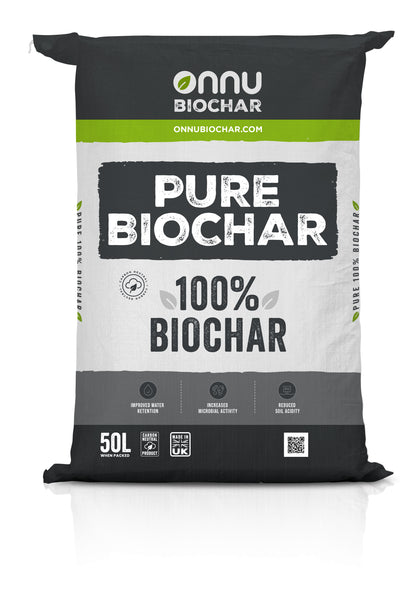 A view of the front of our pure biochar  50L bags.